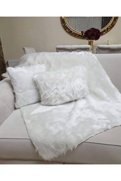 YILMAZHOME Peluş Koltuk Şalı - Beyaz