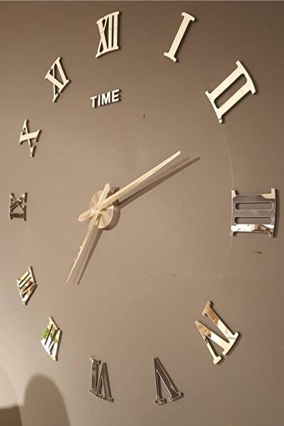 AtaDisplay Dekoratif 3d Duvar Saati Gümüş Pleksi Ayna Roma Rakamlı