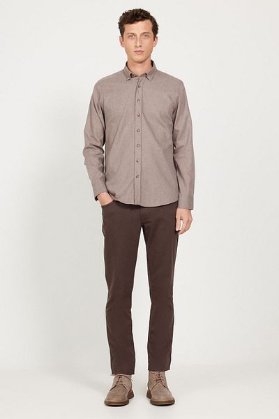 ALTINYILDIZ CLASSICS Beiges Flanell-Oxford - Winter-Slim-Fit-Hemd, Slim Fit und geknöpfter Kragen