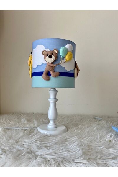 Leobabyroom Mint Colored Navy Blue Striped Blue Cloudy Animal Figure Baby/Kid's Room Design - Lampshade