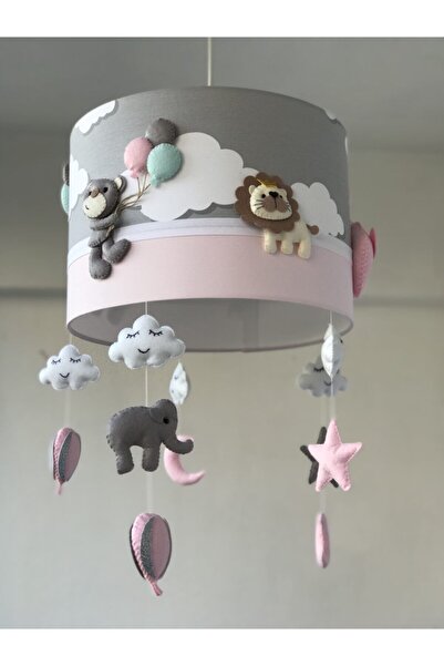 atölye ay ışığı Karışık Hayvan Figürlü Pembe Bebek Çocuk Odası Avize