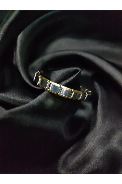 Gracee Italian Nomi Steel Charm Bracelet - No Lettering, Two-Color, Frame & Outside Undercarriage Body