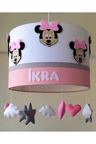 Leobabyroom Minnie Mouse Pembe Beyaz Renkli İsimli Kız Bebek/Çocuk Odası Tasarım Avize Aydınlatma