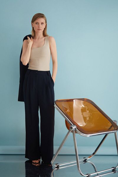 Nurs Navy Blue Crepe Palazzo Pants