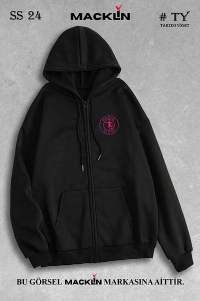 macklin Unisex Γυναικεία ανδρική κουκούλα με λογότυπο Paris Football Φούτερ Fleece με φερμουάρ