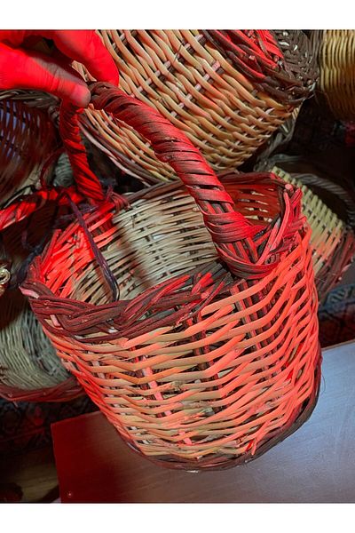GÜVEN Natural Knitted - Wicker Color Basket, Beef Rack Cherry Collection, for Grocery
