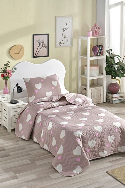 Eponj Home Set cuvertură de pat matlasată unică - Herz Dried Rose