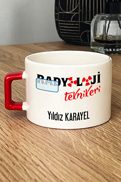 Hedizu Kişiye Özel Radyoloji Teknikeri Lüks Fincan Kırmızı İsme Özel Tıp Bayr...