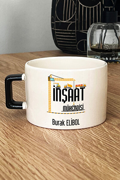 Hedizu Kişiye Özel İnşaat Mühendisi Lüks Fincan Siyah Mühendisler Günü Hediyesi