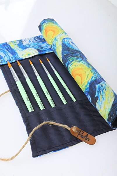 Pinart Starry Night Patterned Roll Brush Bag Brush Holder