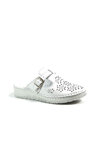 Beety Sb-1 Genuine Leather White Anatomical Sabo Closed Front Daily Women's Slippers