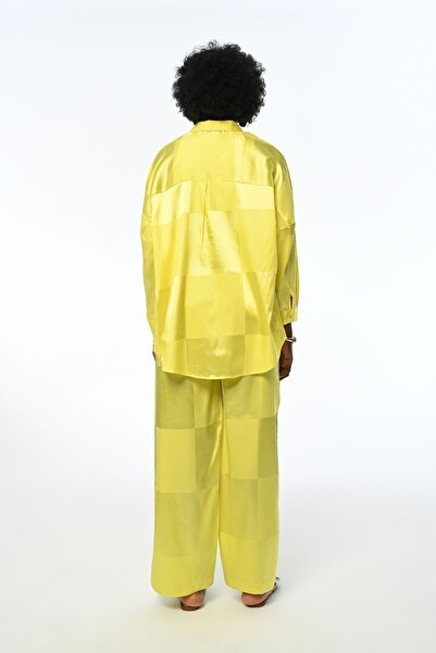 Orfeo Negro KADIN RAHAT KALIP BOL PAÇA KARE DESENLİ SARI JAKARLI PANTOLON