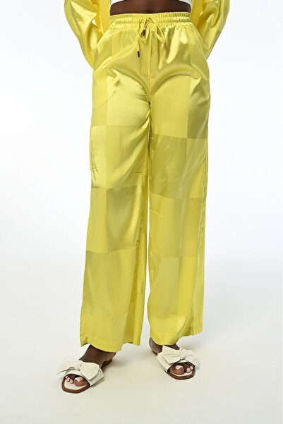 Orfeo Negro KADIN RAHAT KALIP BOL PAÇA KARE DESENLİ SARI JAKARLI PANTOLON