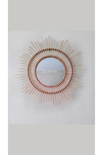 BOHEM Bambu Ayna 70cm Konsol Aynası, Dresuar Ayna, Yuvarlak Ayna , Banyo Ayna