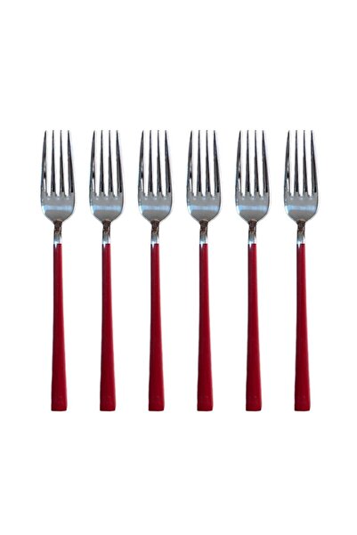 Kitchen Design Lab Parlak Gümüş Kırmızı Tatlı Çatalı Seti, Kahvaltı Çatalı Se...