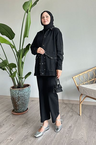 InStyle Black Beaded Denim Jacket