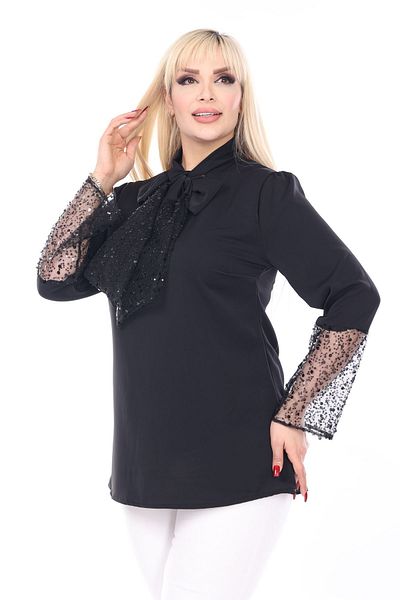 Novin Black Chic Blouse with Sleeve and Collar with sequins