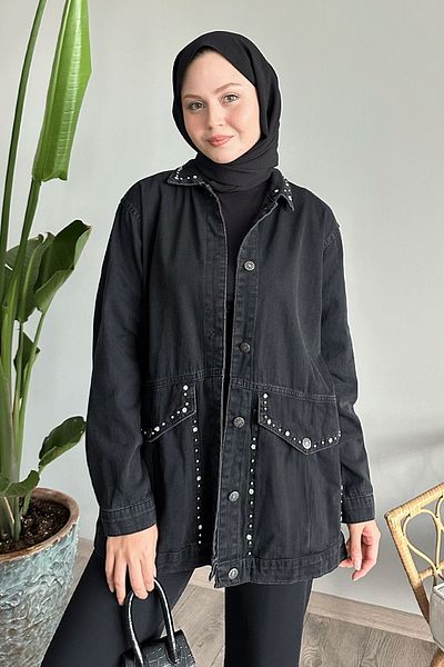 InStyle Black Beaded Denim Jacket