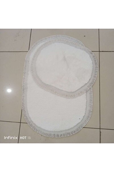 AltunHome Set scaun de toaletă decorativ de pluș oval KIREM cu pompon cu fran...