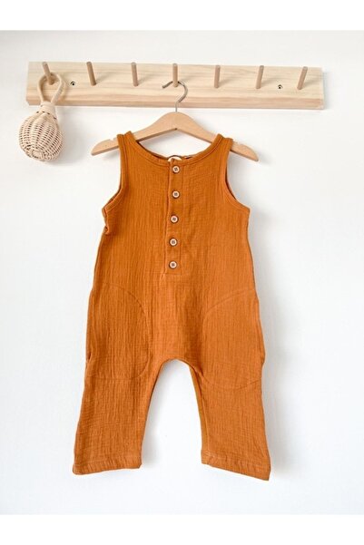 KEY KIDS بدلة صيفية بحمالات من الموسلين الخردل 100% قطن