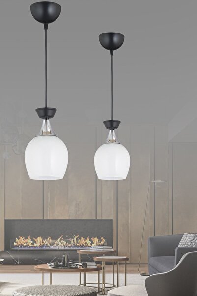 Genel Markalar Tekli Sarkıt Siyah Fanus Beyaz Camlı Krom Lüks Modern Avize