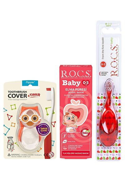 R.O.C.S. Rocs Baby Owl Bakım Seti - Bebek Diş Macunu + Diş Fırçası + Flipper Baykuş Saklama Kabı