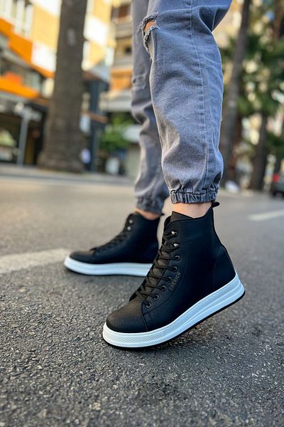 Joy Man J055 Ανδρικά Αθλητικά Μποτάκια Ορθοπεδικής Σόλας - Casual Skin, Μαύρα με κορδόνια