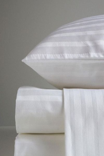 Tekstil Home Luxury Hotel Series Striped Cotton Satin White Fitted Sheet Set Double 160x200 Fitted