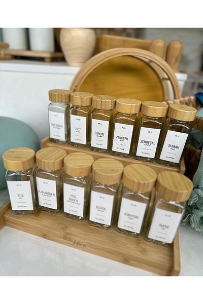 MODA OZY 12-Piece Glass Spice Rack Set with Bamboo Lid 120 ml Spice Jar (Label Gift)