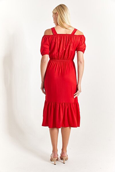 armonika Női piros elasztikus derékpántos ruha kar-21k001214