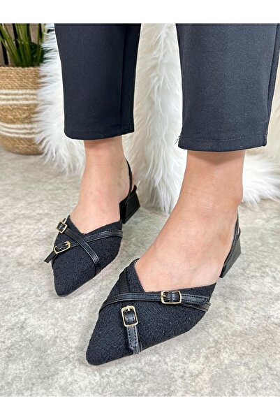 İmerShoes Жіночі чорні товсті короткі туфлі на низьких підборах з подвійною смужкою, плетені, з регульованою застібкою 457