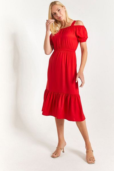 armonika Rotes Damenkleid mit elastischem Taillenträger Arm-21k001214