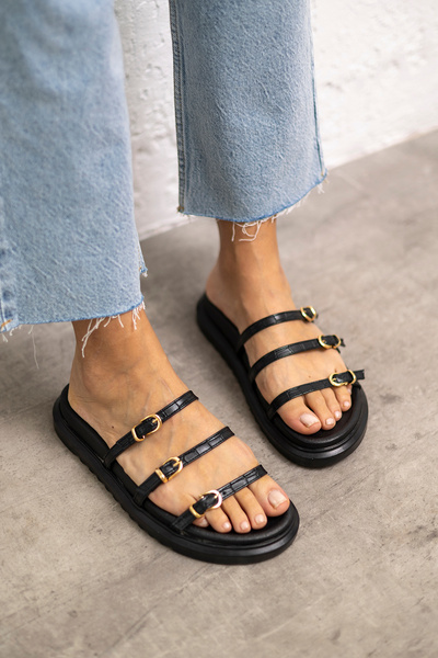 MYPOPPİSHOES Siyah 4 cm Taban Kadın Terlik Vita