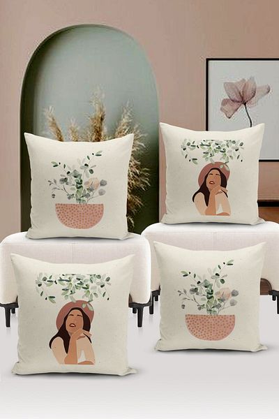 Bertille Home Μινιμαλιστική Σειρά Διπλής Όψης Ψηφιακά Εκτυπωμένη Σετ Μαξιλαροθήκης 4 τεμαχίων (Μινιμαλιστικό Σετ Κάλυμμα)