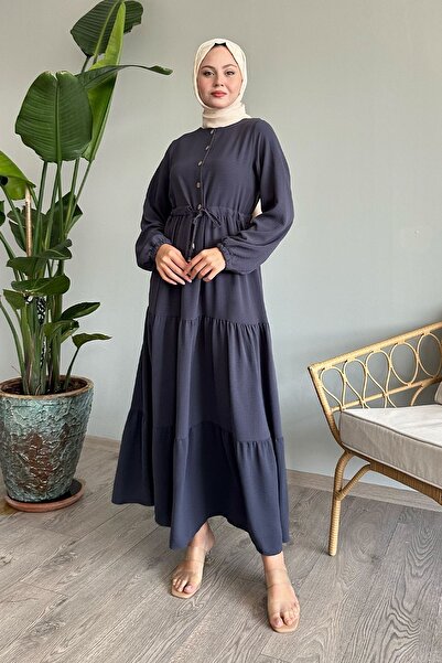 InStyle Ayrobin Dark Gray Pamela Buttoned Dress