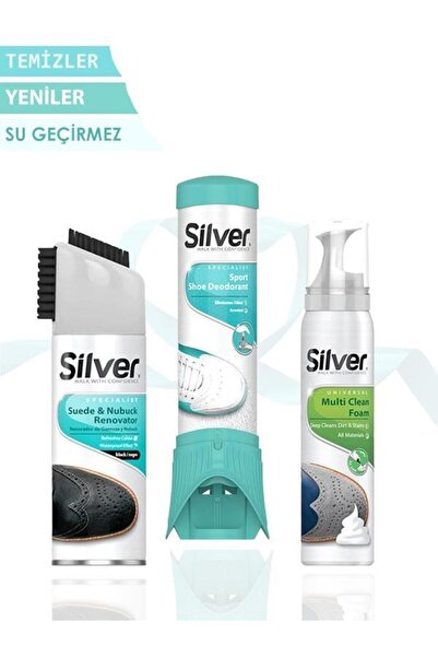 Silver Süet Bakım Seti-siyah Süet Nubuk Yenileyici Su Geçirmez Boya+ Deodorant+ Temizleme Köpüğü