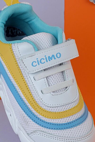 fort 0706 Beyaz Mavi Gülen Yüz Figür Esnek Faylon Taban Işıklı Erkek Çocuk Ayakkabı