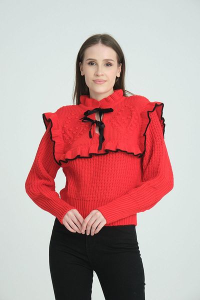 İLKCET MODA Ruffle Costalgia Sweater - With Tie Detail
