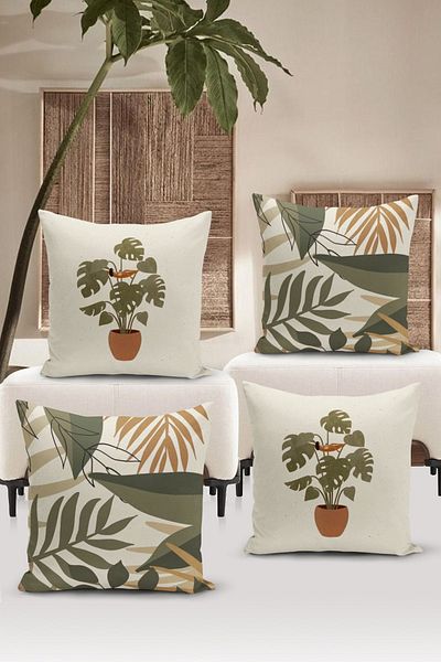 Bertille Home Minimalist Series Double Sided Digital Printed 4-Piece Throw Pillow Case Set (Minimalist Cover Set)