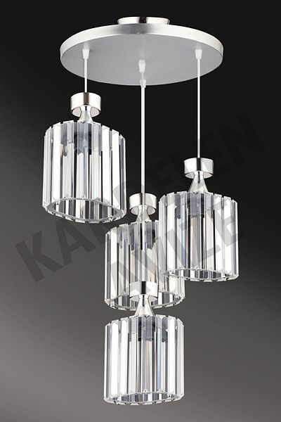 Kraliçe Luxury Chandelier - Chrome 4-Piece Pendant Lamp Crystal Stone Set