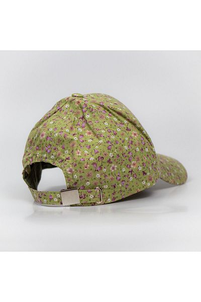 LEAN CAP Green Floral Patterned Cotton Poplin Fabric - Adjustable Size