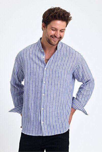 COOL TARZ Ανδρικό πουκάμισο με λινό μείγμα - Στιβαρός γιακάς, κανονική εφαρμογή