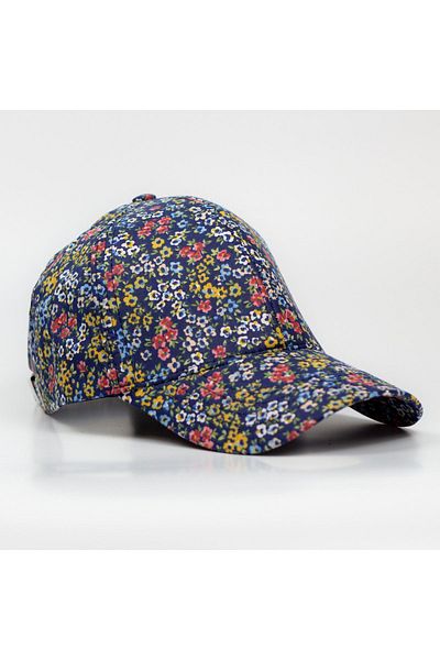 LEAN CAP Summer Flower Breeze Patterned Navy Blue Cotton Poplin Fabric Adjustable Standard Size