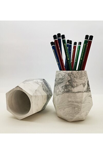 YAPRAK Marble Look Pen Holder Concrete
