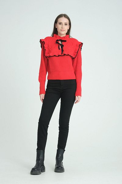 İLKCET MODA Ruffle Costalgia Sweater - With Tie Detail