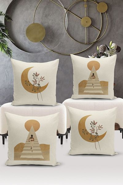 Bertille Home Μινιμαλιστική Σειρά Διπλής Όψης Ψηφιακά Εκτυπωμένη Σετ Μαξιλαροθήκης 4 τεμαχίων (Μινιμαλιστικό Σετ Κάλυμμα)