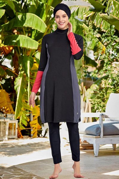 MEBA Lycra Battalini Plus Size Μακρύ μανίκι πλήρως καλυμμένο μαύρο μαγιό Hijab