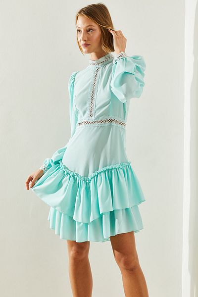 Bianco Lucci Guipure Detailed Layered RuFFle Women's Dress - 22200 60251491