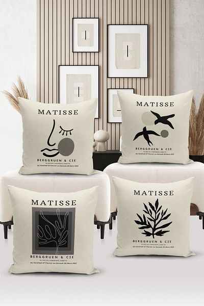 Bertille Home Art Series Double Sided Digital Printed 4-Piece Throw Pillow Case Set (Art Cover Set)