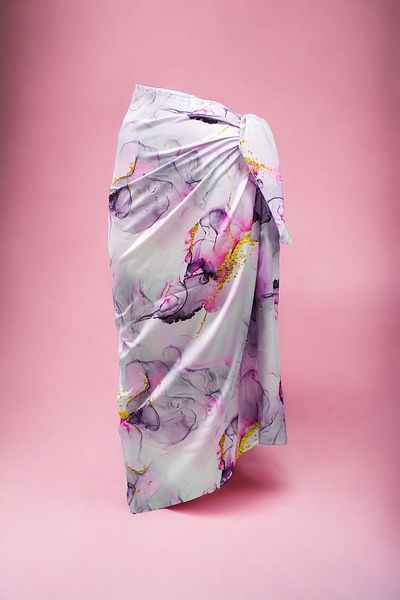 pistore New Season - Lilac Smoke Pattern Satin Women's LongPareoBeach Dress